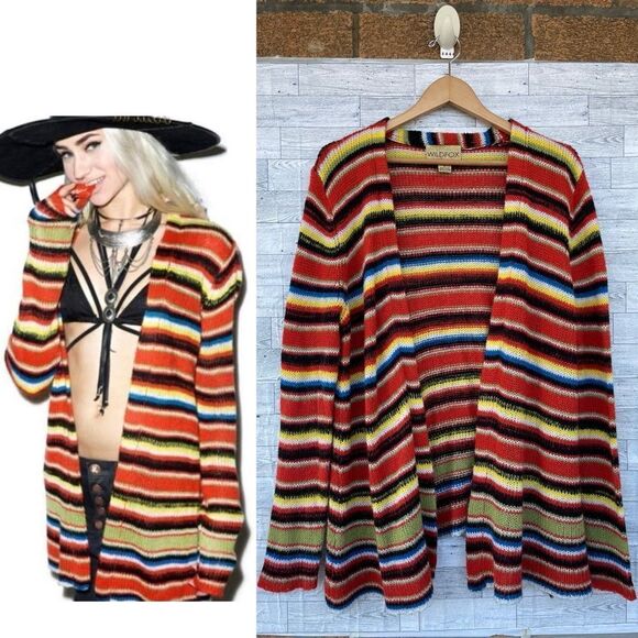 Wildfox Mohair Striped Mexican Blanket Cardigan Small Knit Colorful Small - Picture 3 of 11